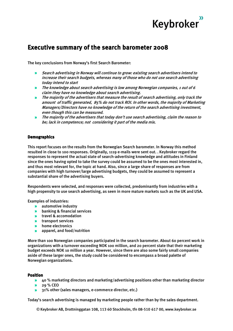 Norges första sökbarometer2008 - Executive Summery 