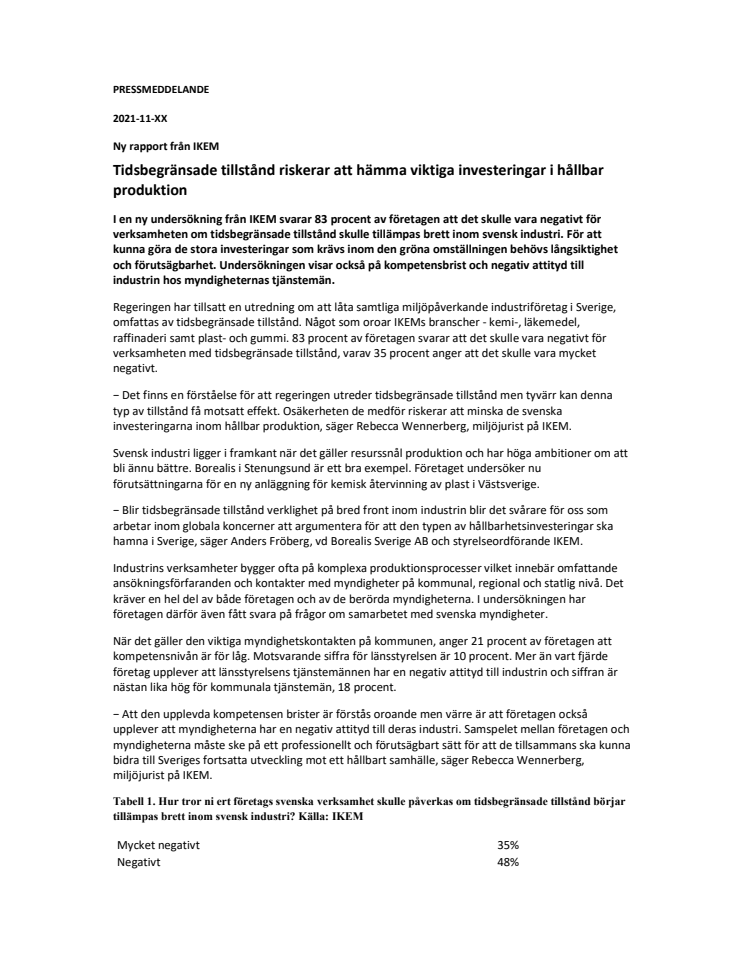 Pressmeddelande som PDF Tidsbegränsade tillstånd riskerar hämma viktiga investeringar i hållbar produktion.pdf