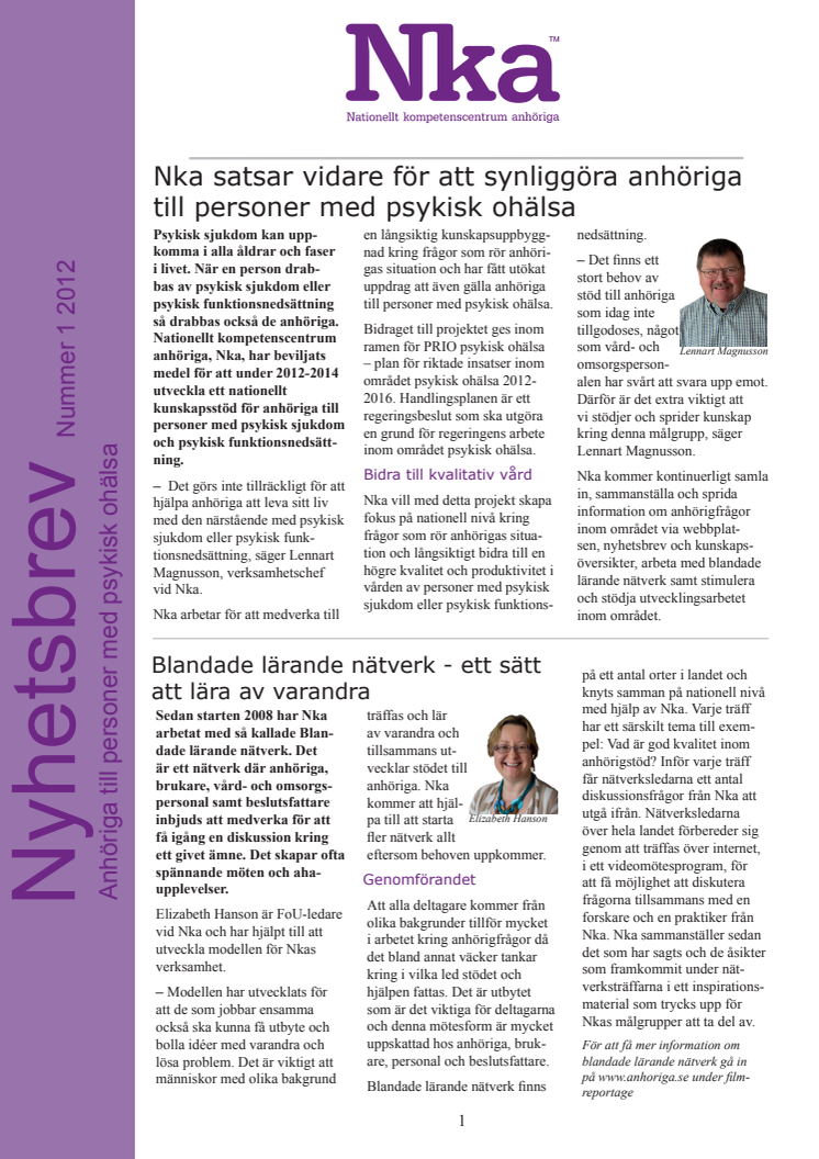 Nyhetsbrevet Psykisk ohälsa nr 1 2012