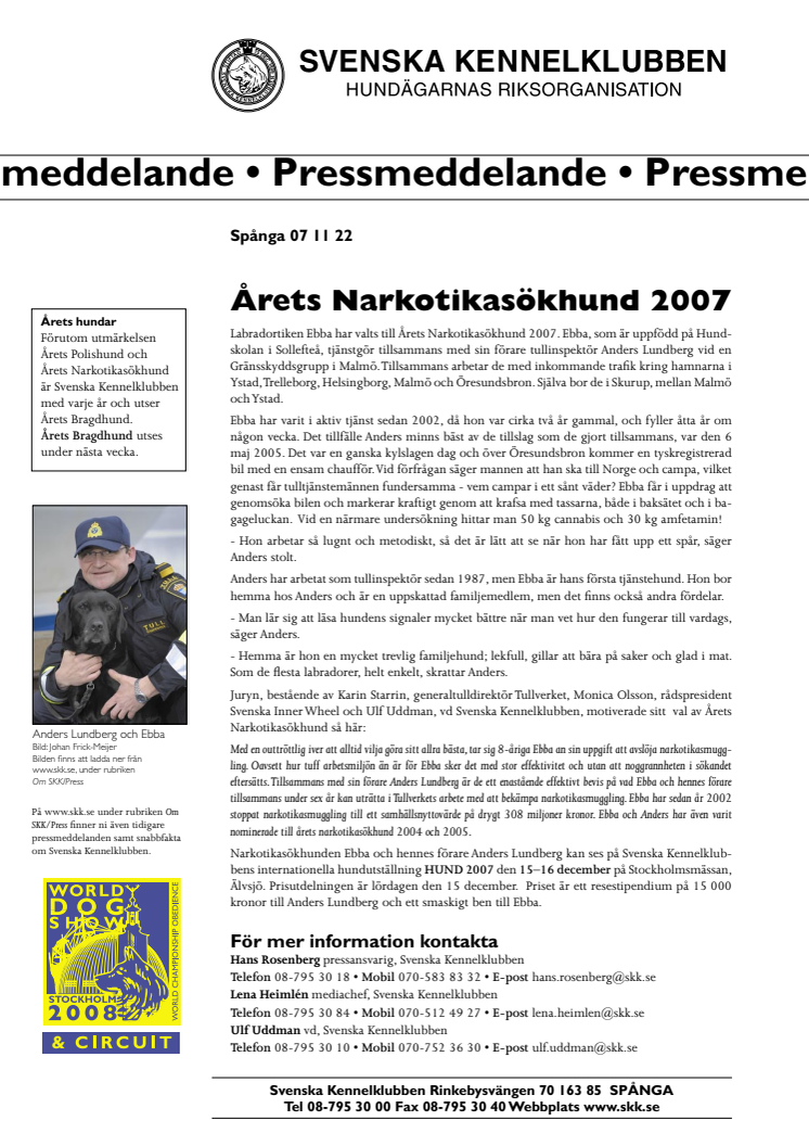 Årets Narkotikasökhund 2007