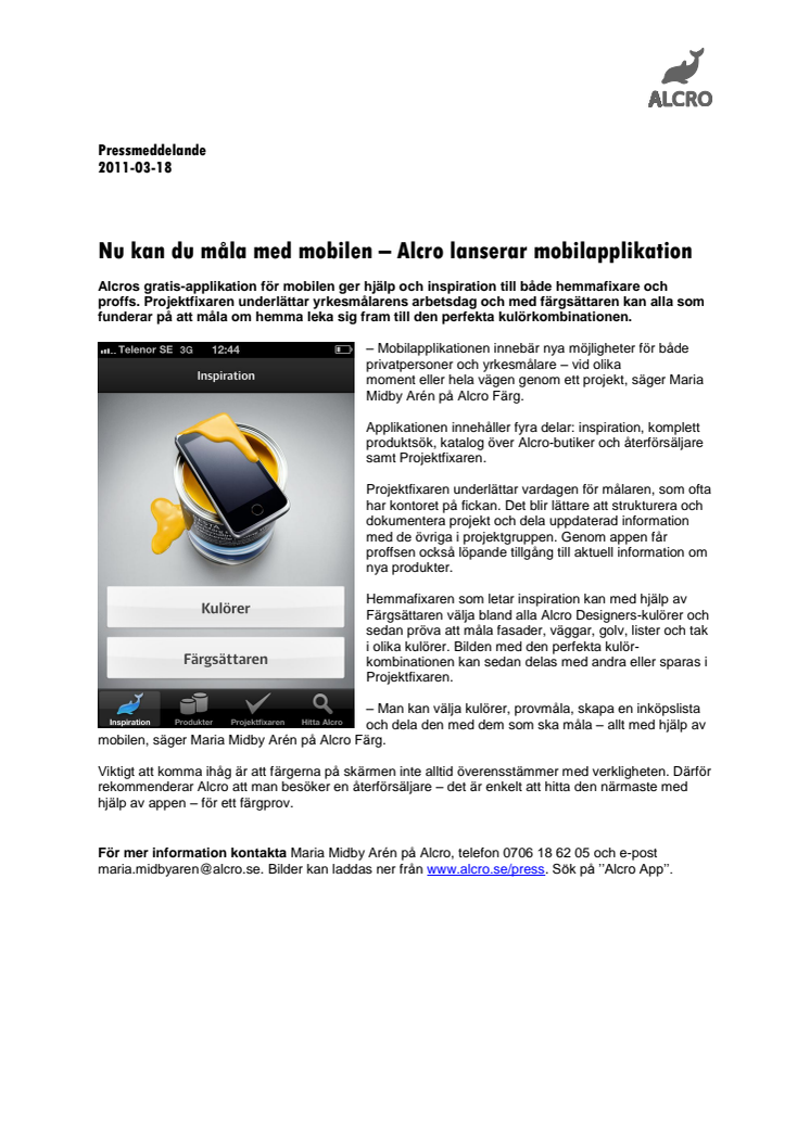 Nu kan du måla med mobilen - Alcro lanserar mobilapplikation 