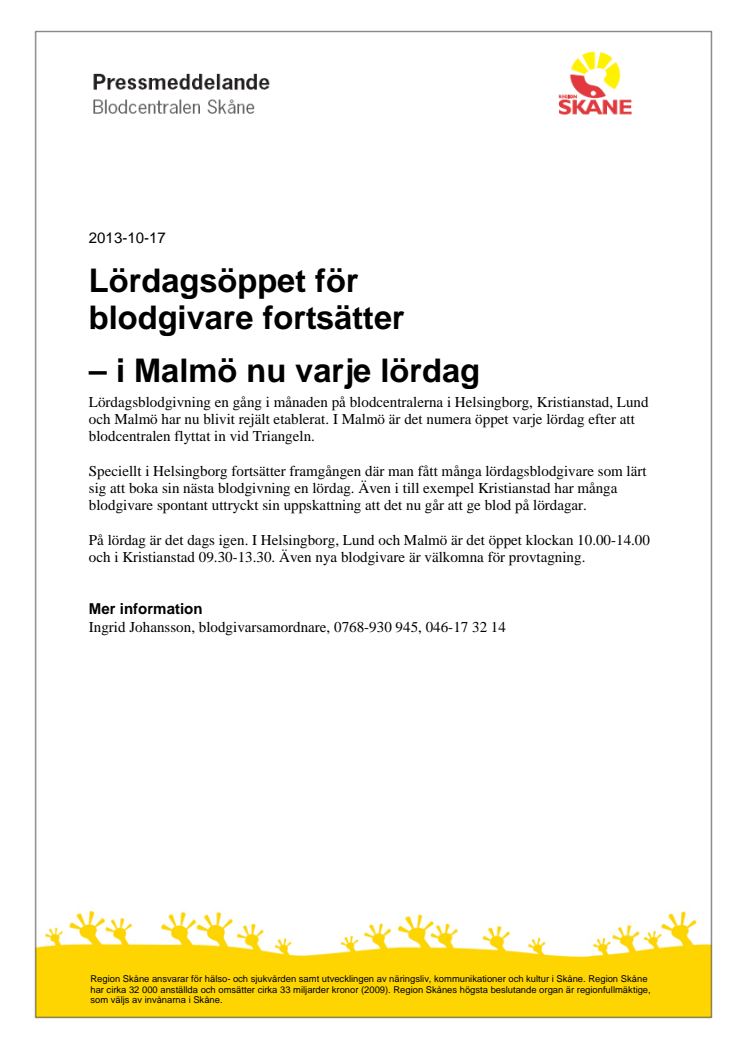 Lördagsöppet för blodgivare fortsätter – i Malmö nu varje lördag