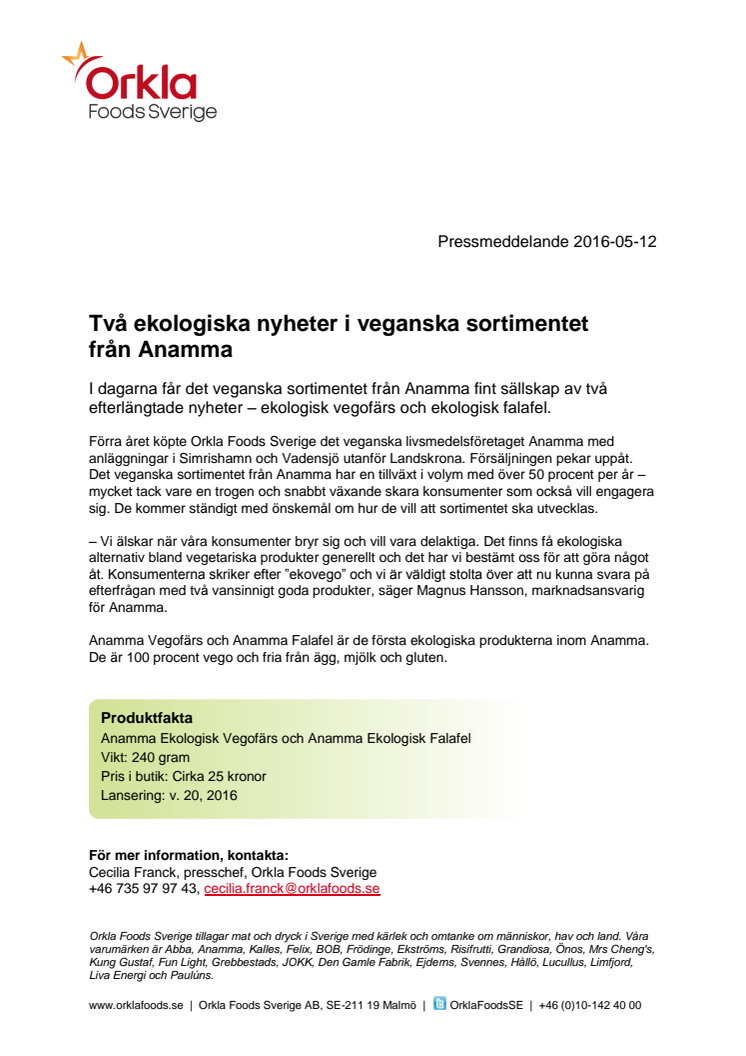 Två ekologiska nyheter i veganska sortimentet från Anamma