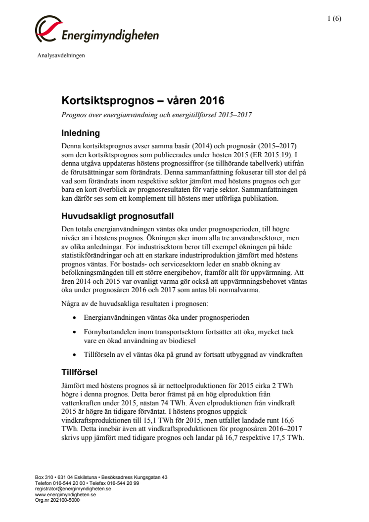 Sveriges energianvändning väntas öka de närmaste åren 