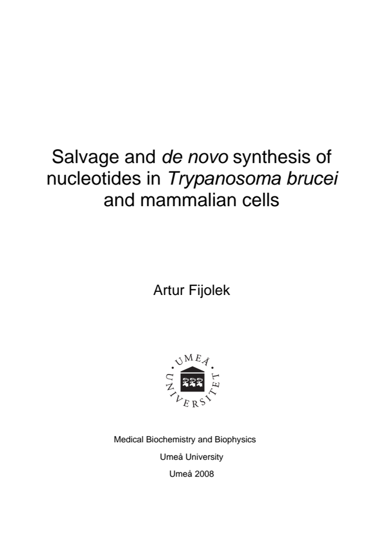Salvage and de novo synthesis of nucleotides in Trypanosoma brucei and mammalian cells