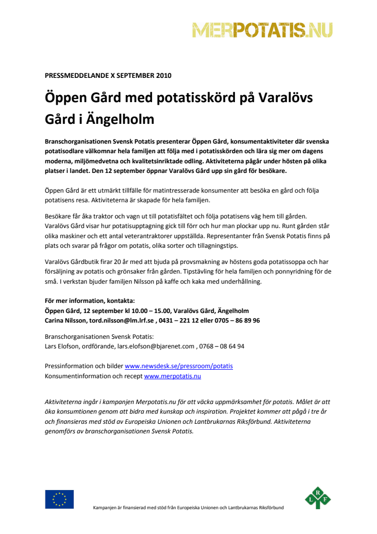 Öppen Gård med potatisskörd på Varalövs Gård, Ängelholm