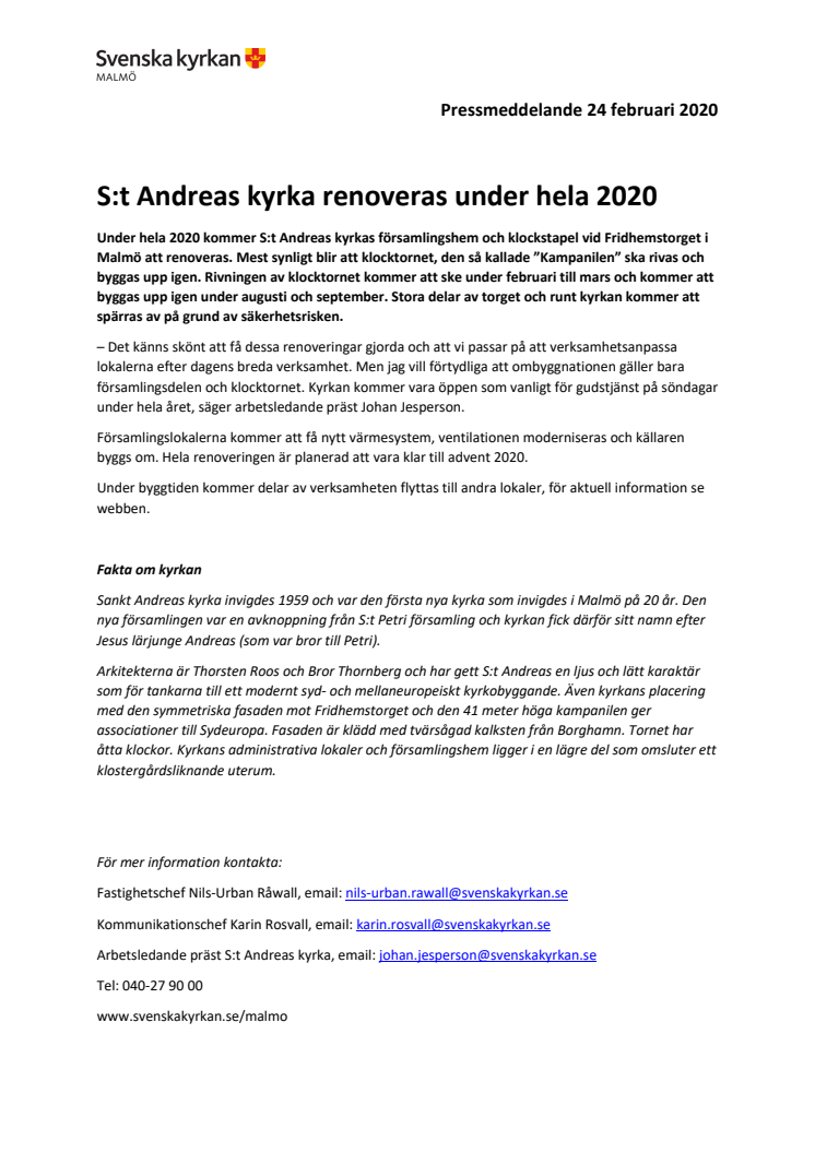 S:t Andreas kyrka renoveras under hela 2020