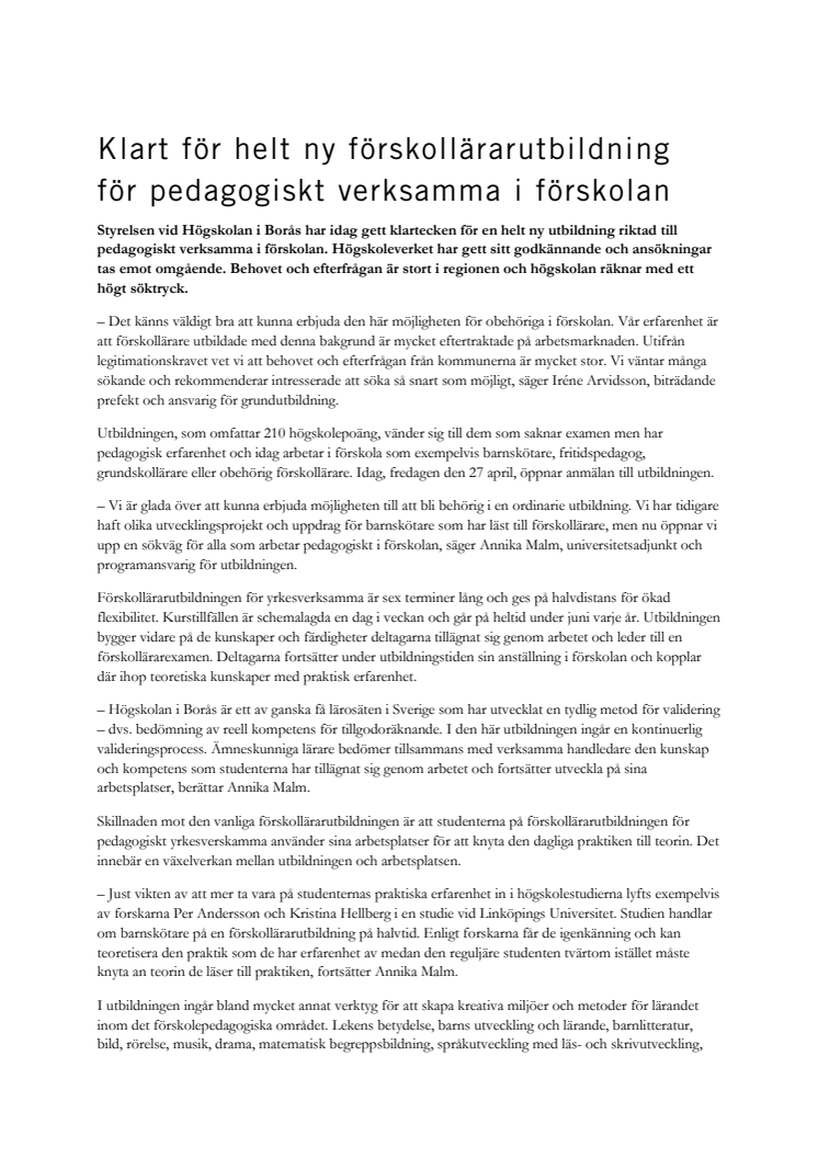 Klart för helt ny förskollärarutbildning för pedagogiskt verksamma i förskolan