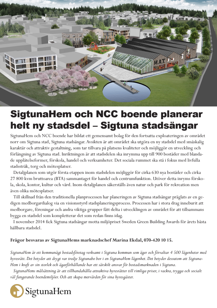SigtunaHem och NCC boende planerar ny stadsdel – Sigtuna stadsängar