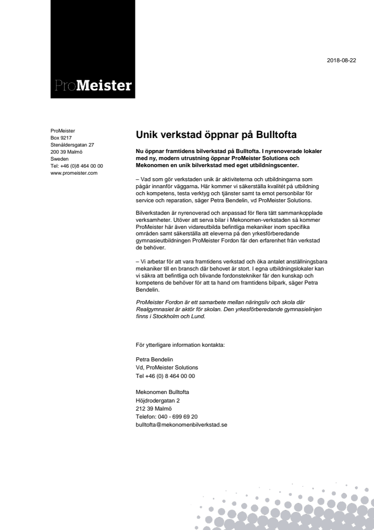 Unik verkstad öppnar på Bulltofta