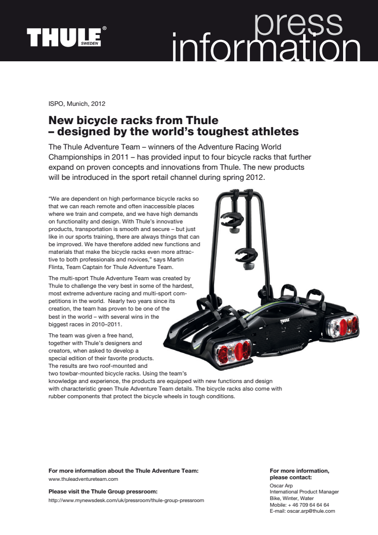 New bicycle racks from Thule – designed by the world’s toughest athletes