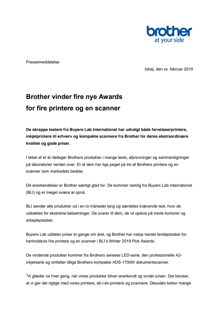 Brother vinder fire nye Awards for fire printere og en scanner