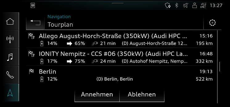 Audi e-tron-ruteplanlægger (MMI turplan)