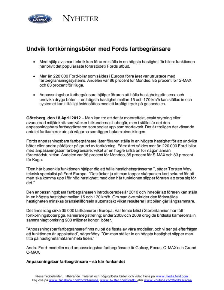 Undvik fortkörningsböter med Fords fartbegränsare