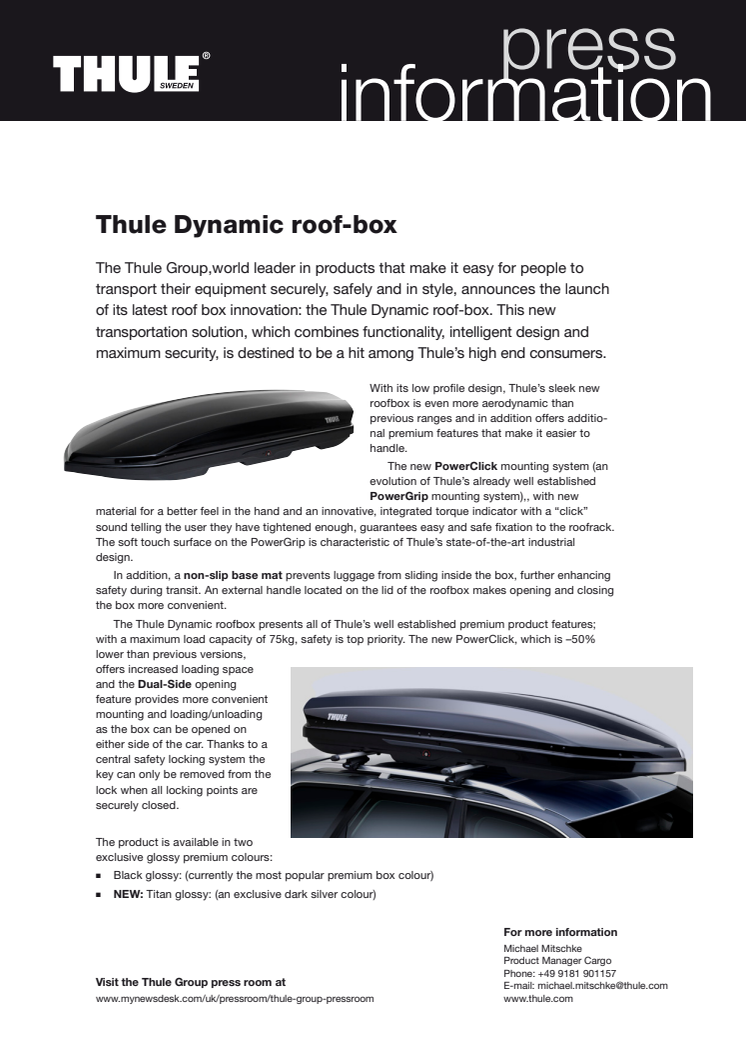Pressinformation Thule Dynamic roof box