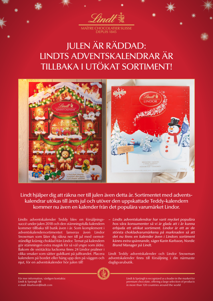 Julen är räddad: Lindts adventskalendrar är tillbaka i utökat sortiment 