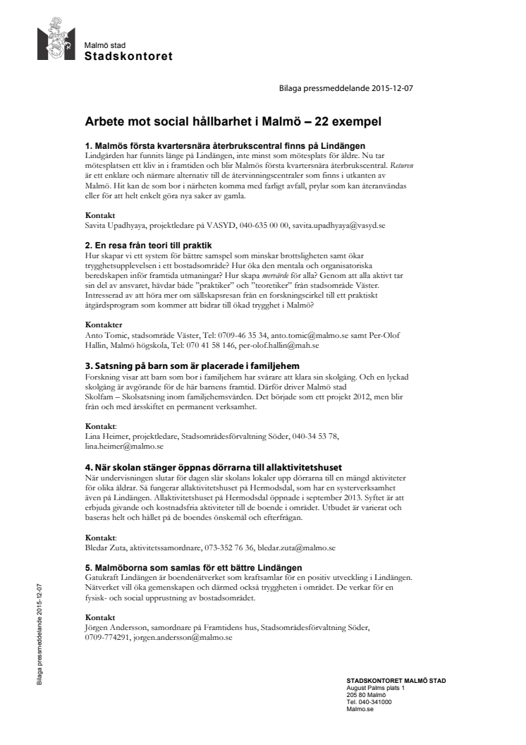 Malmös arbete mot social hållbarhet 22 exempel