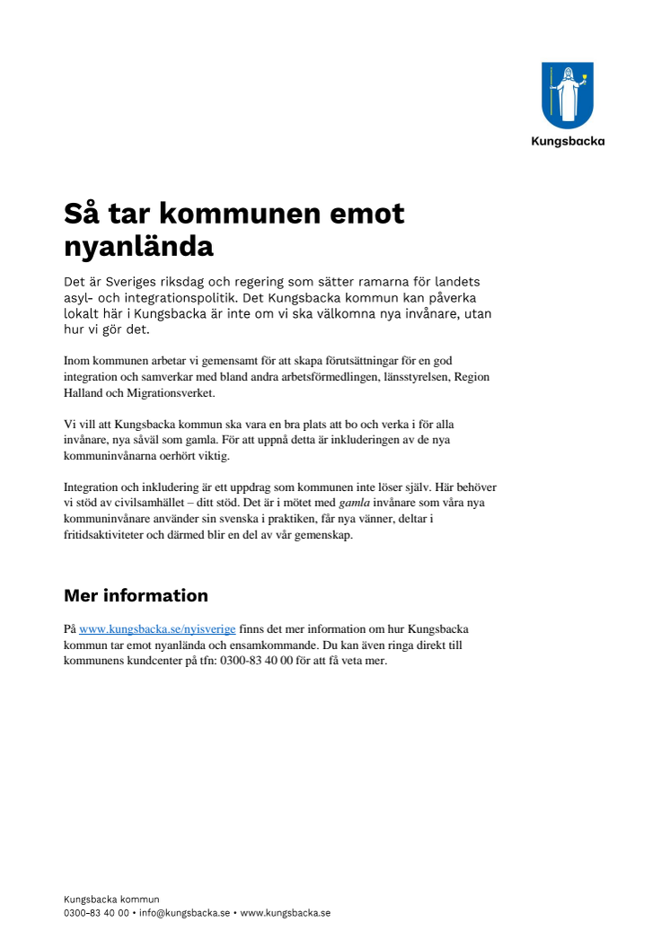 Faktablad: Så tar kommunen emot nyanlända