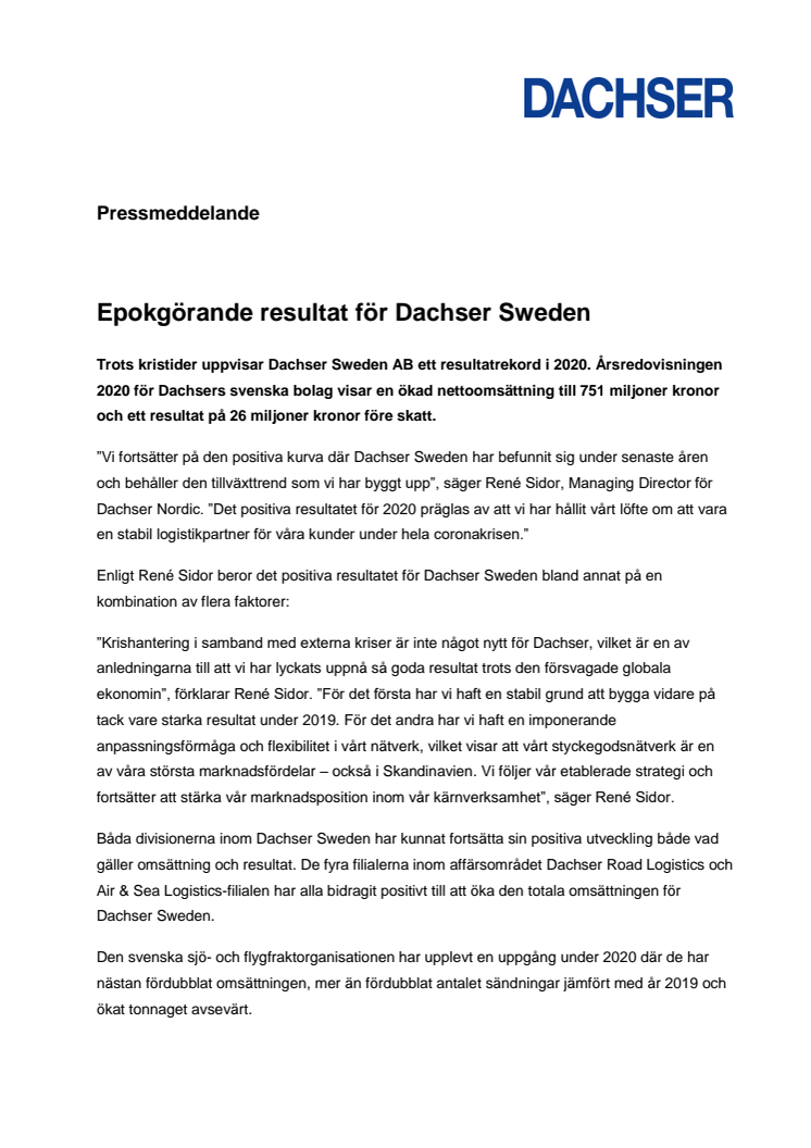 Epokgörande resultat för Dachser Sweden