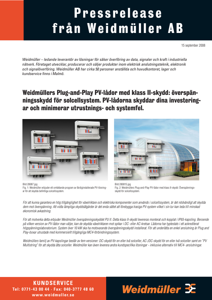 Weidmüllers överspänningsskydd för solcellsystem
