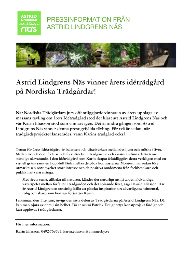 Astrid Lindgrens Näs vinner årets idéträdgård på Nordiska Trädgårdar!