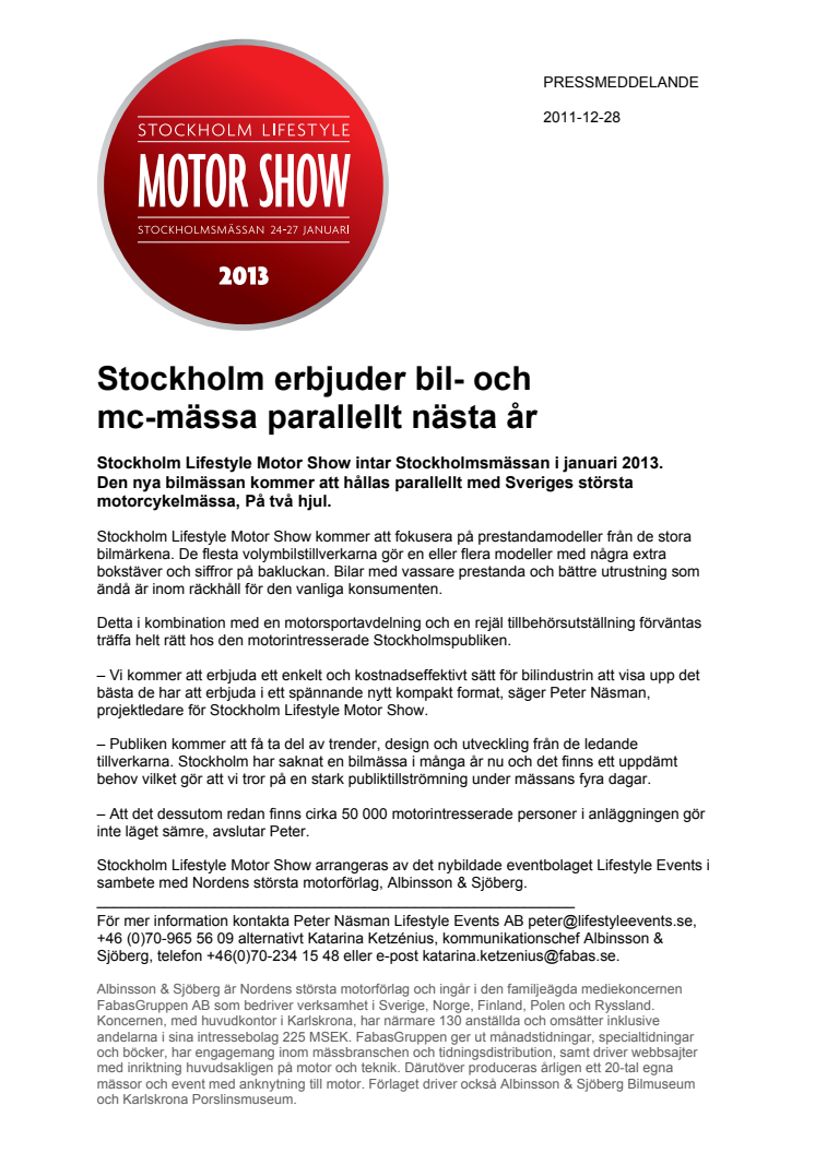 Stockholm erbjuder bil- och mc-mässa parallellt nästa år