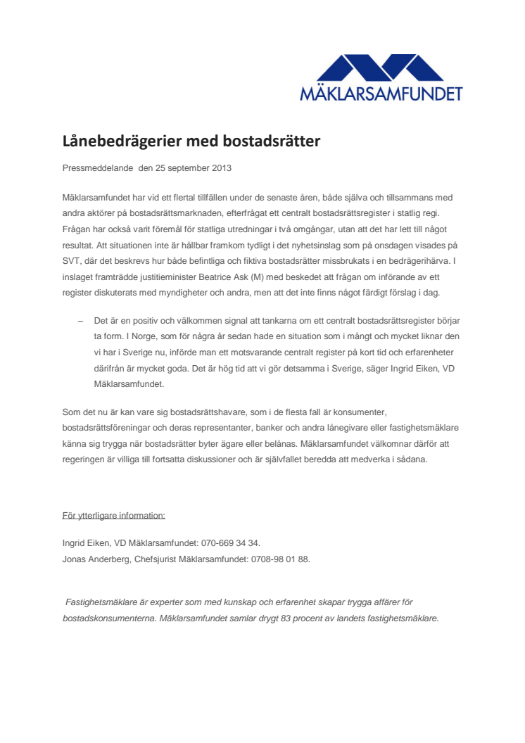 Lånebedrägerier med bostadsrätter