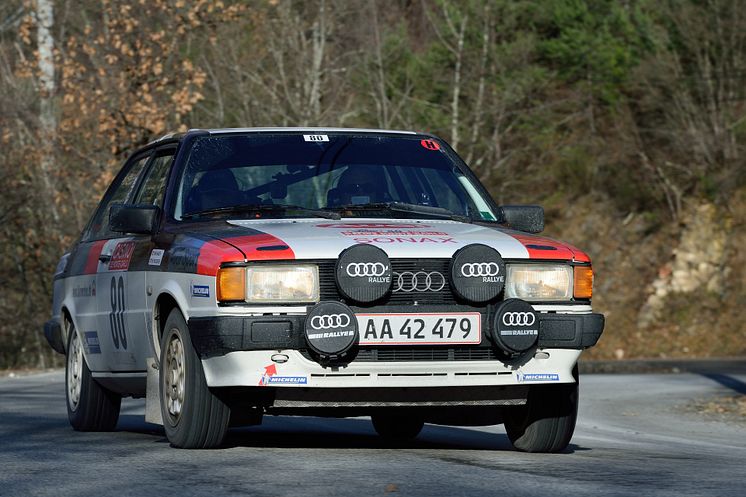 Toni Hansen og Per Brodersen i deres Audi 80 fra Rallye Monte-Carlo 2015 (foto Michael Eisenberg)