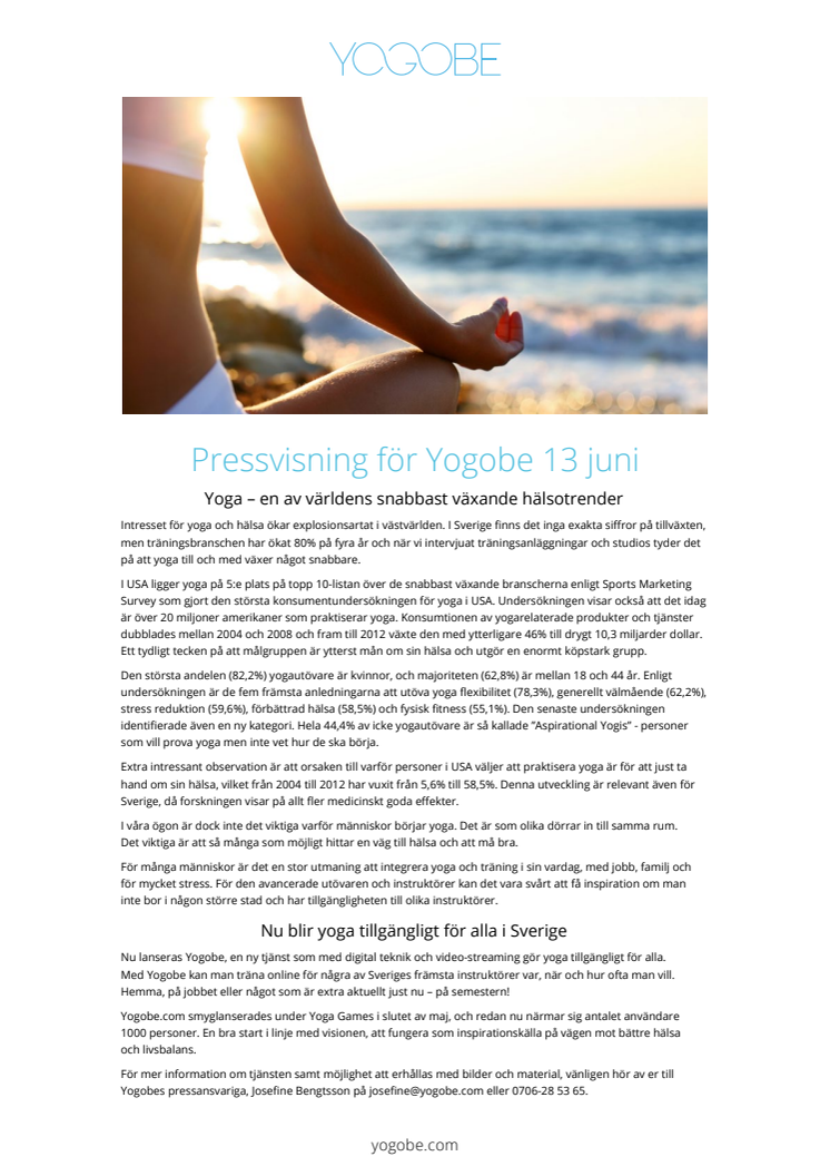 Pressrelease - lansering av Yogobe