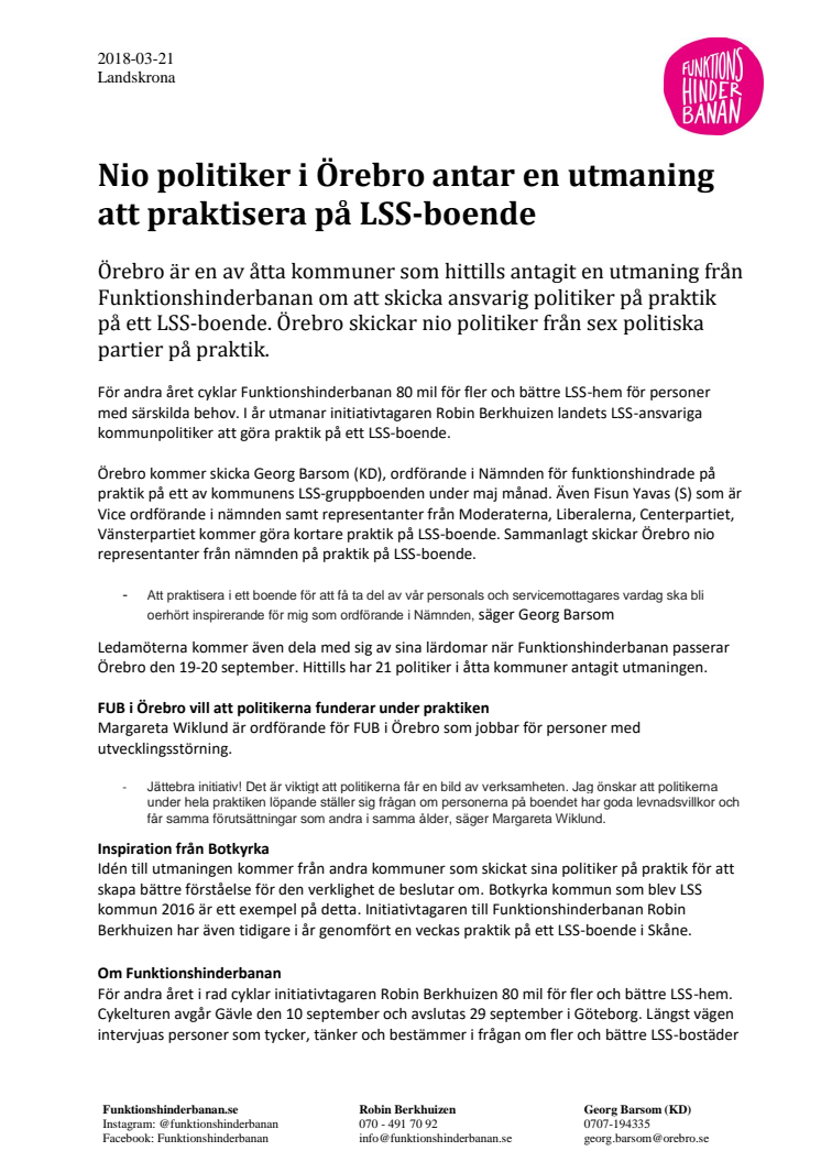 Nio politiker i Örebro antar utmaning  att praktisera på LSS-boende