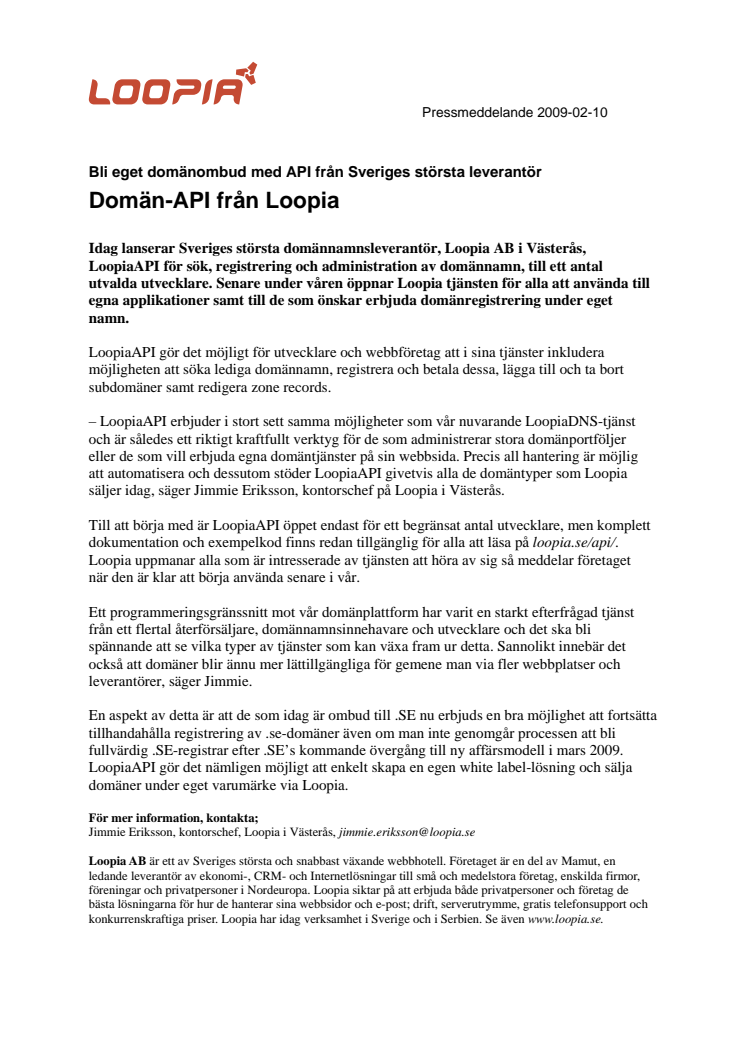 Domän-API från Loopia