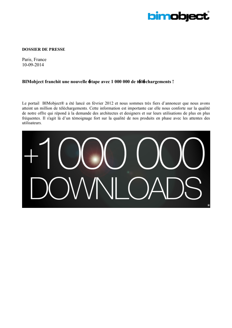 BIMobject franchit une nouvelle étape avec 1 000 000 de téléchargements !