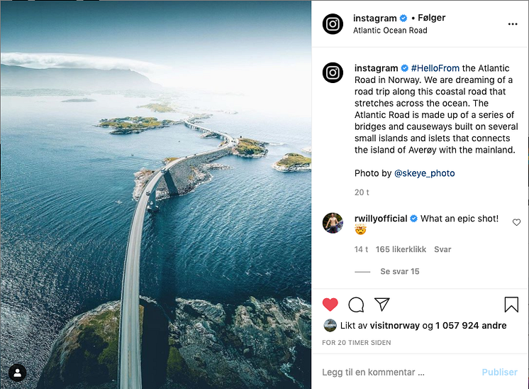 Skjermbilde Atlanterhavsveien Instagram