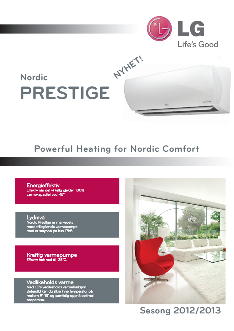 Produktark LG Nordic Prestige varmepumpe