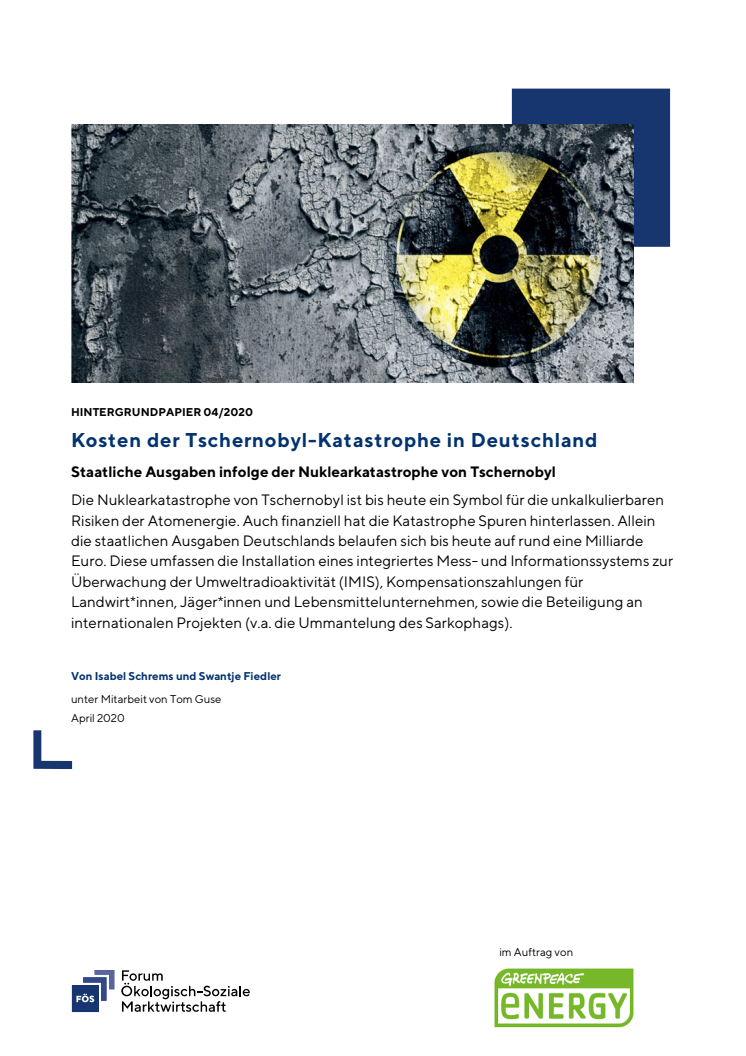 FÖS-Hintergrundpapier zu staatlichen Kosten infolge der Tschernobyl-Katastrophe