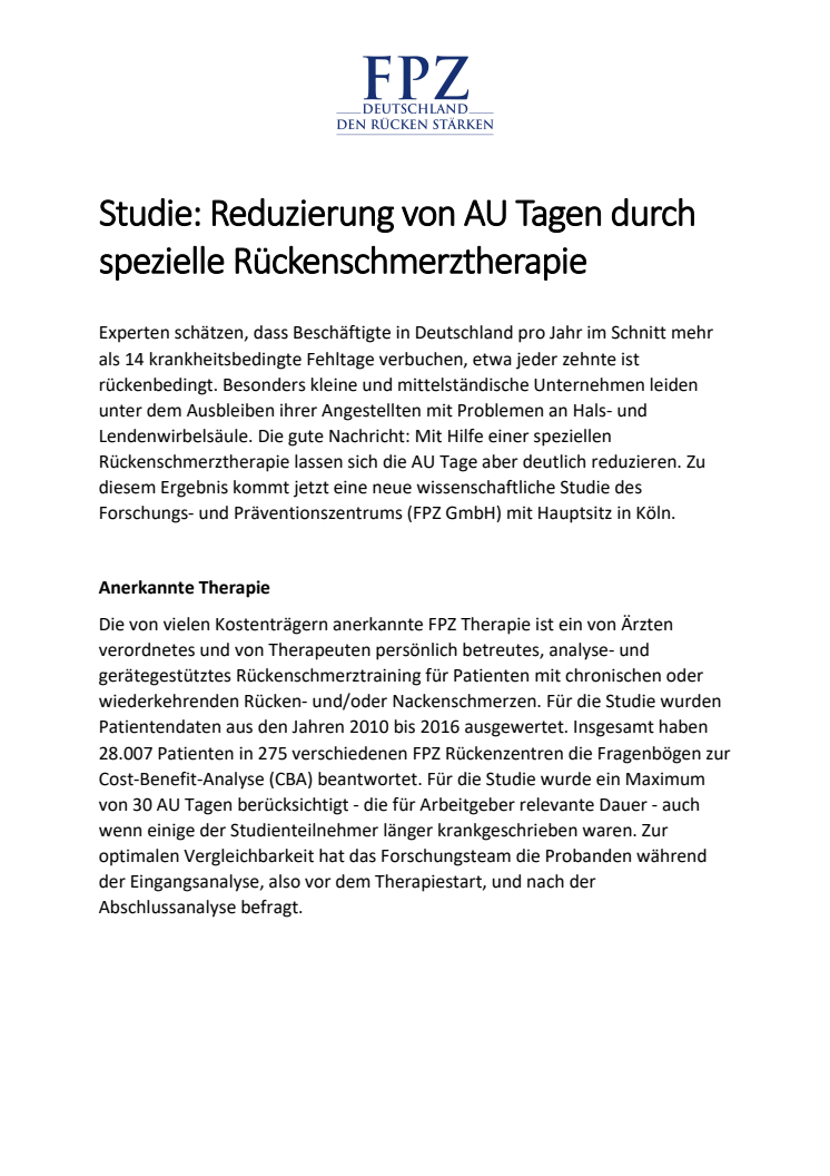 Studie: Reduzierung von AU Tagen durch spezielle Rückenschmerztherapie