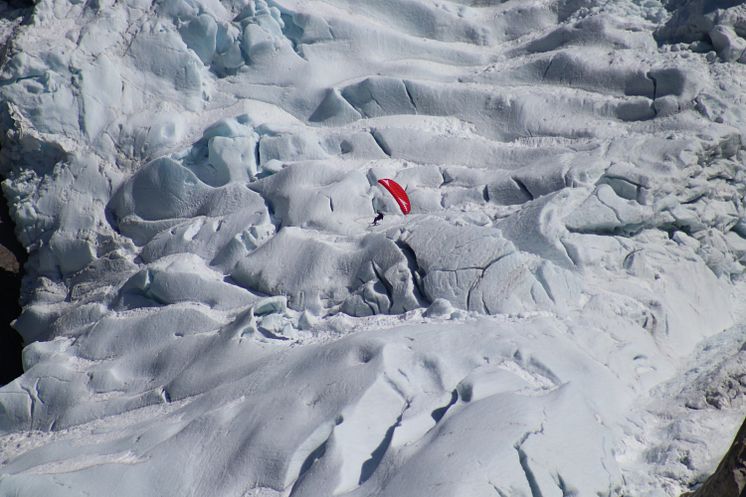 Morten Knapstad flies over Briksdalsbreen glacier