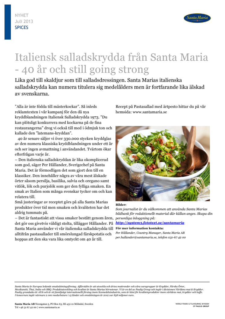 Italiensk salladskrydda från Santa Maria - 40 år och still going strong