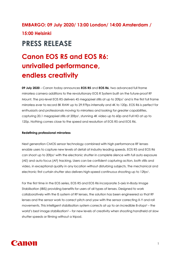 Canon EOS R5 and EOS R6: unrivalled performance, endless creativity