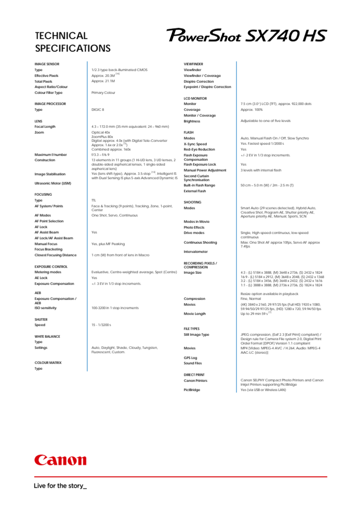 PS SX740HS Spec Sheet_