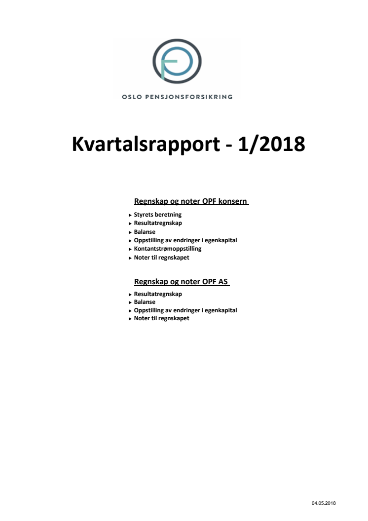 OPFs kvartalsrapport Q1 2018