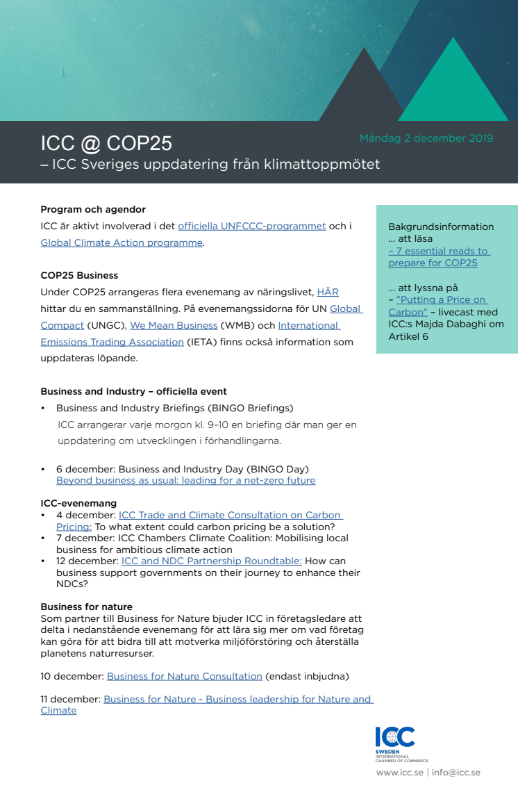 ICC: Näringslivsengagemang under COP25