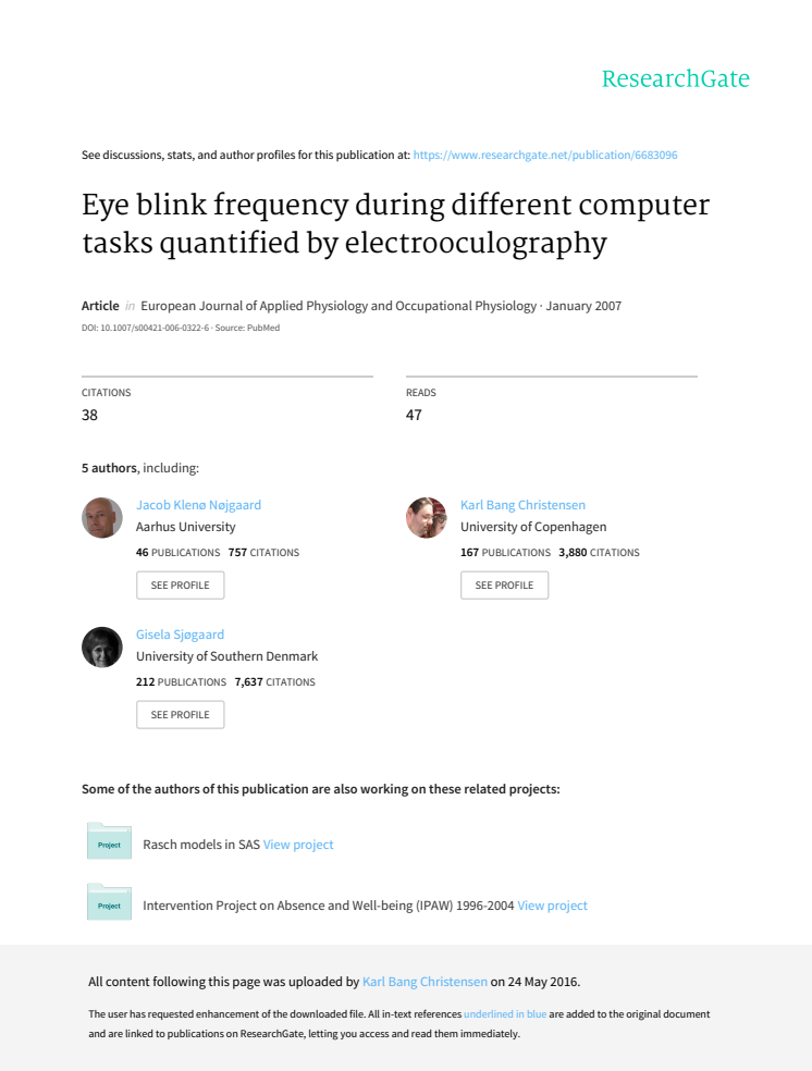 Eye blink frequency during different computer tasks quantified by electrooculography