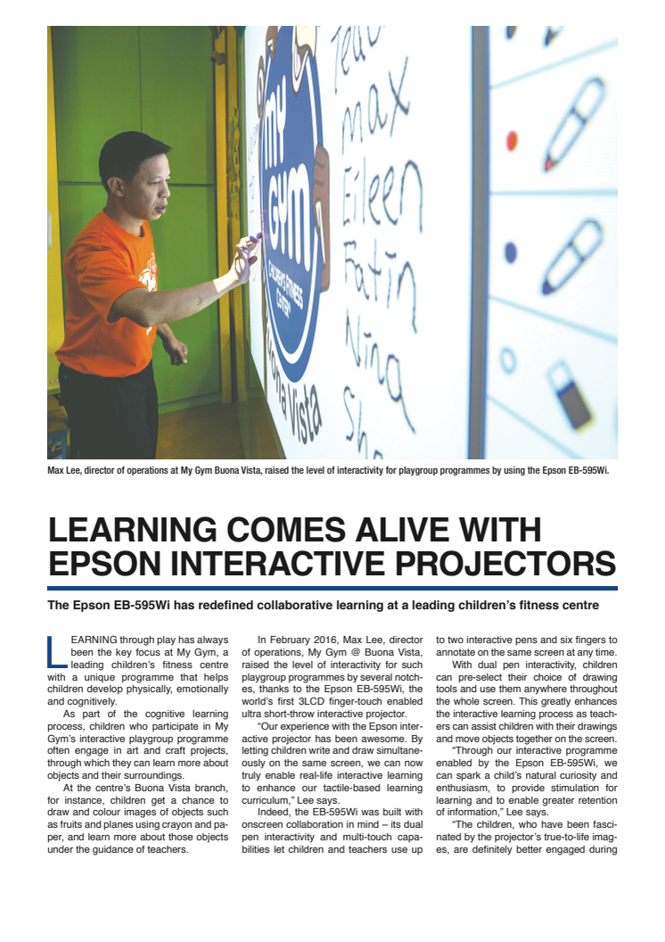 LEARNING COMES ALIVE WITH EPSON INTERACTIVE PROJECTORS