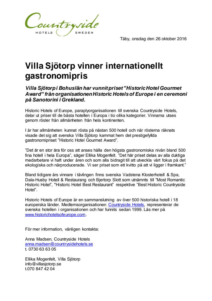 Villa Sjötorp vinner internationellt gastronomipris