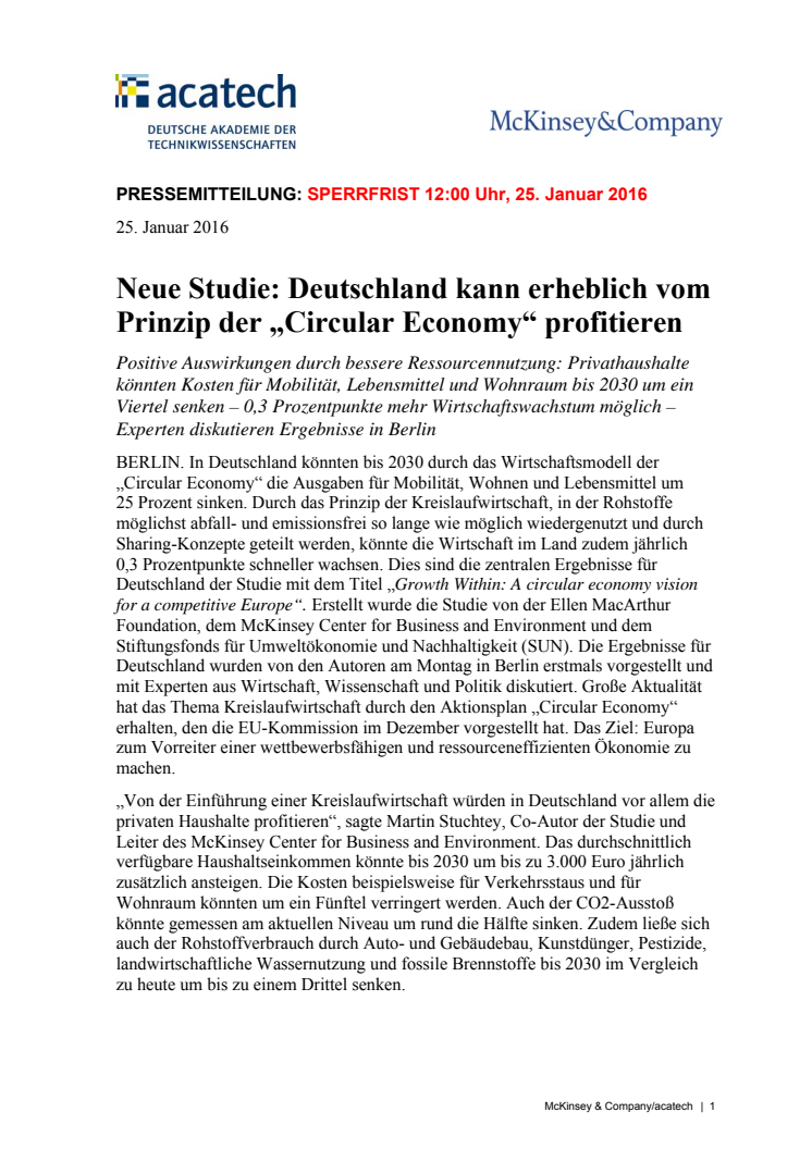 Neue Studie: Deutschland kann erheblich vom Prinzip der „Circular Economy“ profitieren 