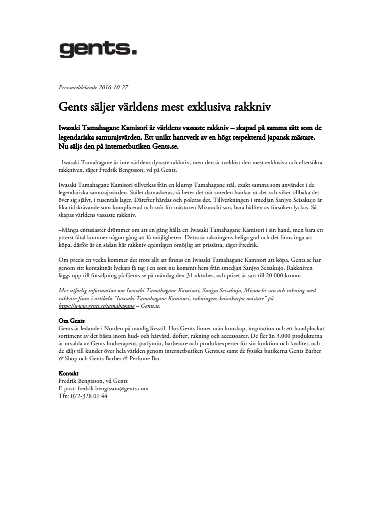 Gents säljer världens mest exklusiva rakkniv