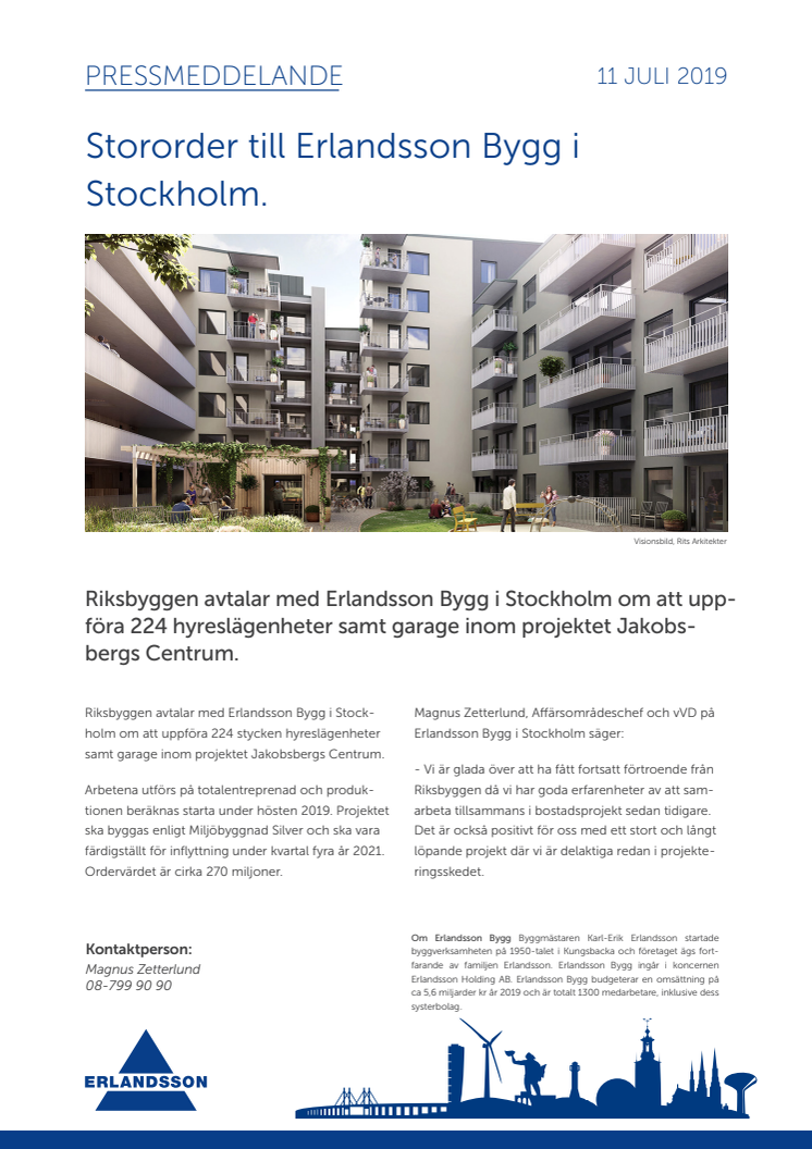 Stororder till Erlandsson Bygg i Stockholm