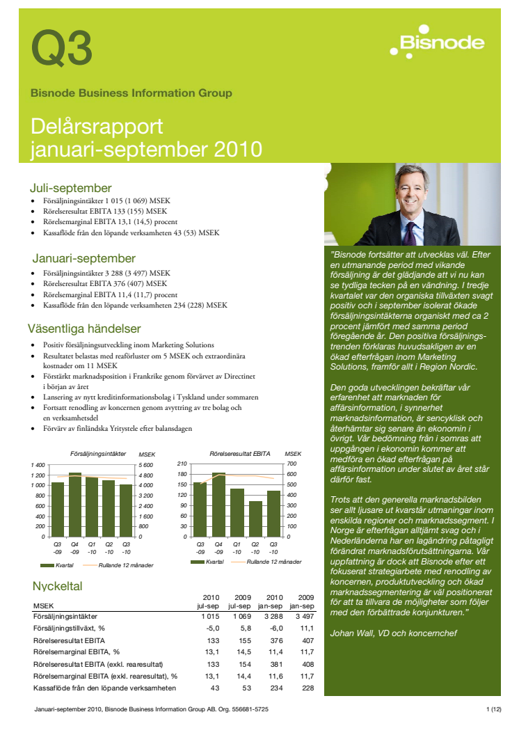 Bisnode delårsrapport januari-september 2010
