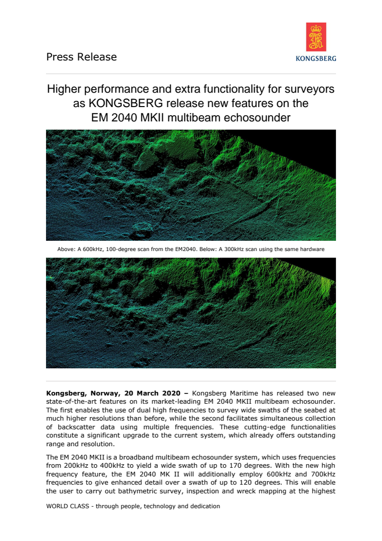 Higher performance and extra functionality for surveyors as KONGSBERG release new features on the EM 2040 MKII multibeam echosounder